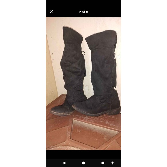 Teen Girls sz 3 Black Faux Suede Slouchy Knee High Flat Boots Pull On zip back - Picture 1 of 1